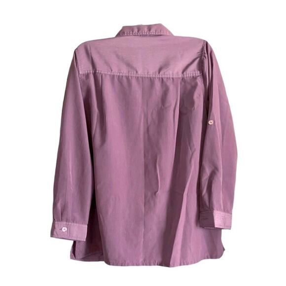 Only Necessities Women’s Purple Shimmer Roll-Sleeve Button-Up Blouse 16W VINTAGE - Picture 2 of 6